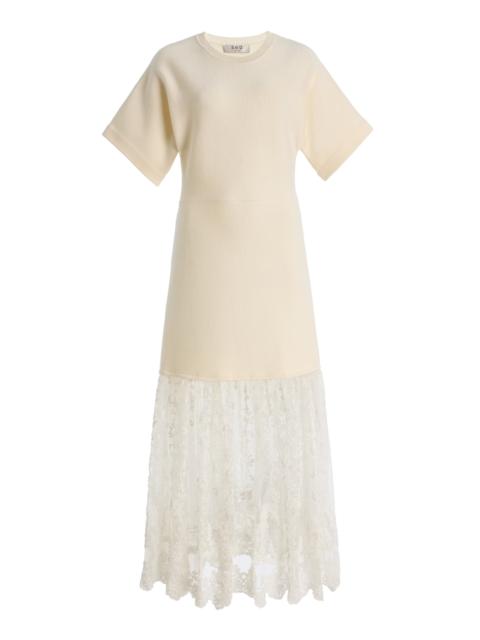 Exclusive Diane Lace-Trimmed Knit Midi Dress ivory