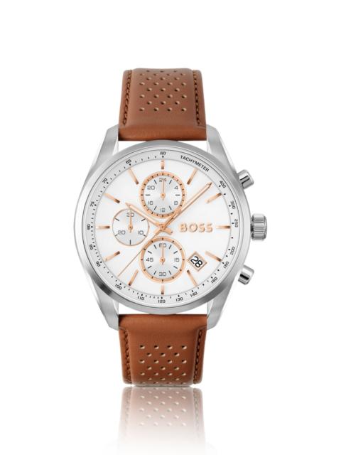GRAND PRIX 44 CHRONOGRAPH WATCH WITH PERFORATED LEATHER STRAP