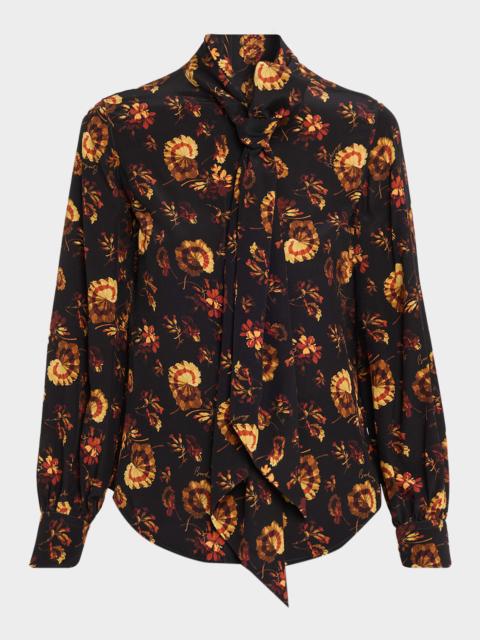 Lina Floral Silk Neck-Scarf Button-Down Shirt