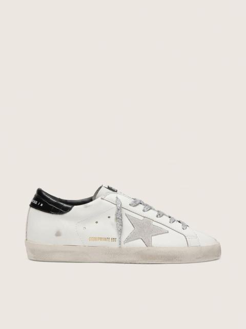 Women's Super-Star with white suede star and black croc-print leather heel tab