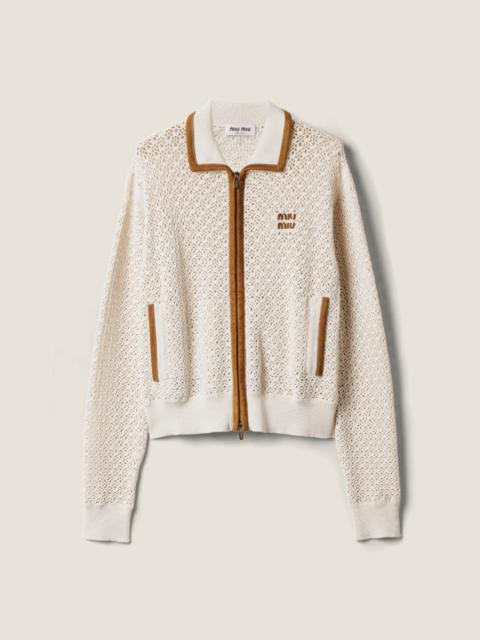 Cotton and suede cardigan