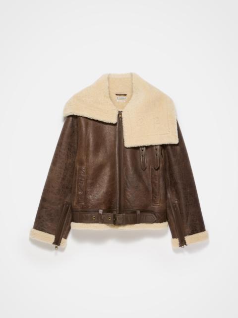 WOMENS SHEARLING LEATHER JACKET IN BROWN
