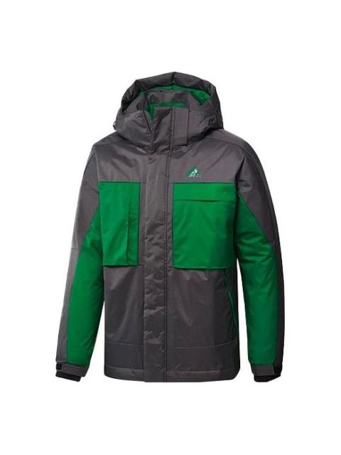 adidas Logo Pattern Splicing Design Loose Long Sleeves Down Jacket Black Green GF0077
