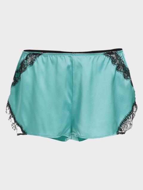 Lace-Trim Silk Shorts