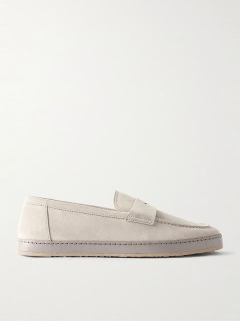 Washed-Suede Penny Loafers Beige