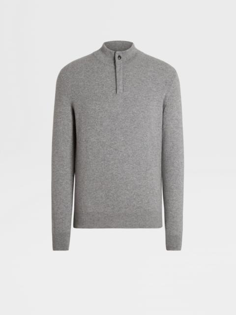 GREY MÉLANGE OASI CASHMERE ZIP MOCK NECK SWEATER