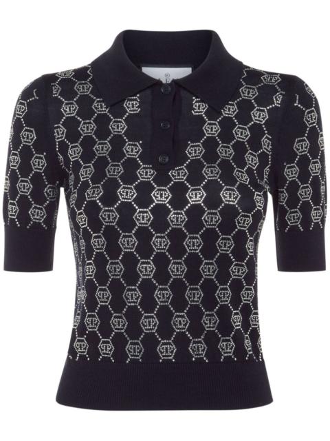 crystal-embellished polo top