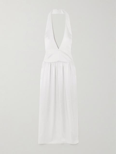 Salina Gathered Satin Halterneck Gown