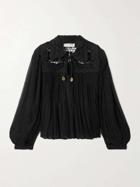 Daphne Lace-trimmed Crinkled Crepon Blouse
