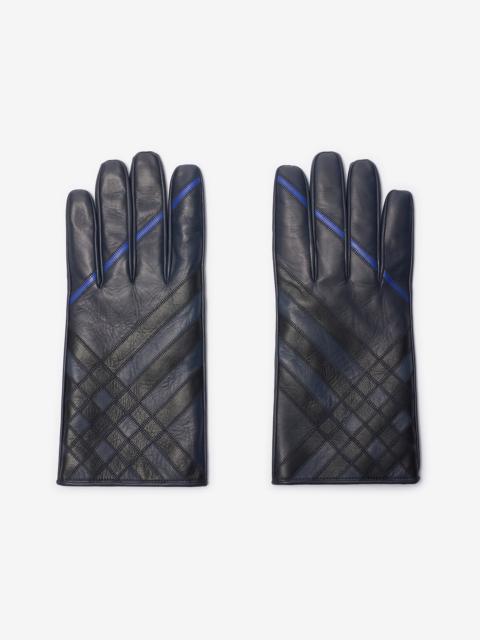 Check Intarsia Leather Gloves