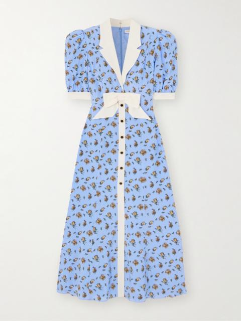 Bow-embellished Floral-print Silk-satin Midi Dress