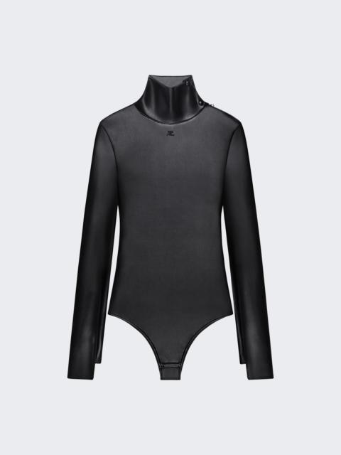 Mockneck Leather Effect Bodysuit Black