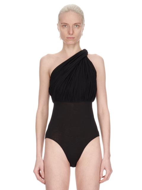 one-shoulder draped bodysuit