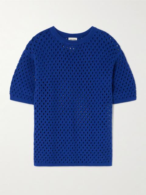 Espina crocheted cotton T-shirt Blue