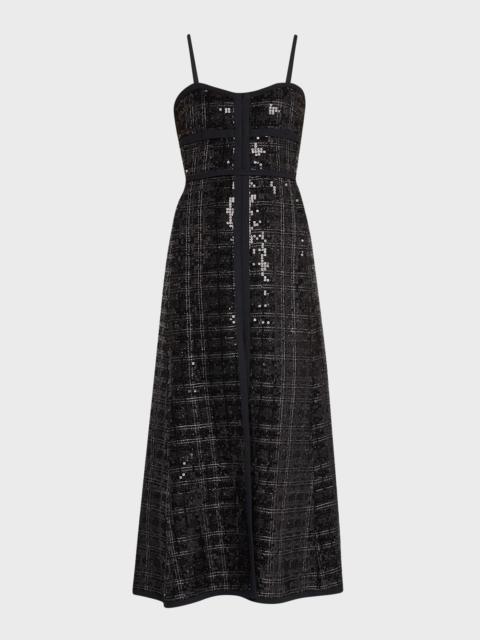 Check Sequin Tweed Sleeveless Midi Dress
