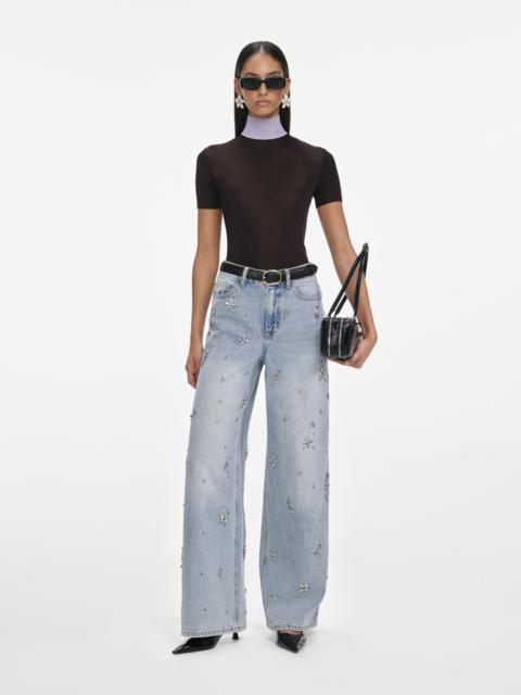 Light Blue Embellished Wide Leg Jeans