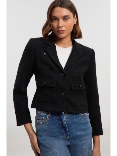 Petite Textured Tweed Cropped Tailored Jacket