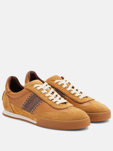 Pegaso suede-trimmed leather sneakers