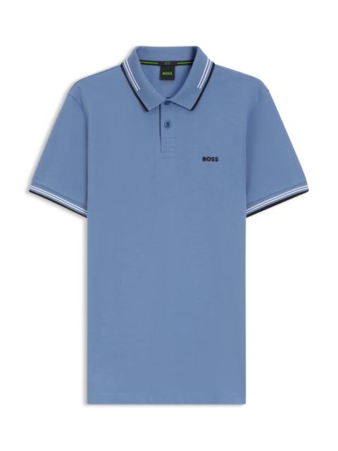 STRETCH-COTTON SLIM-FIT POLO SHIRT WITH BRANDING AND STRIPES