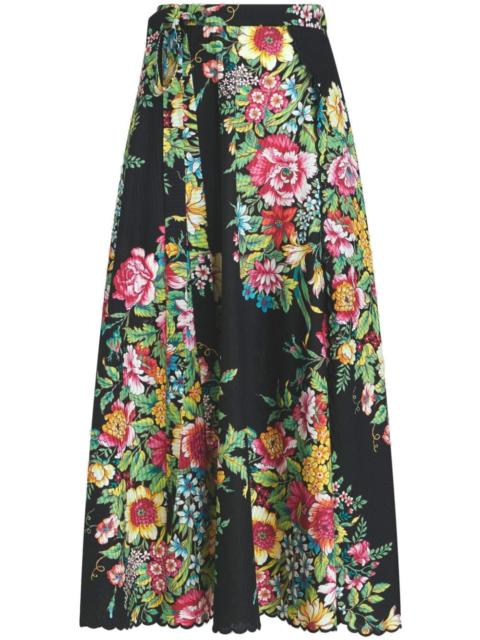floral-print cotton-blend midi skirt