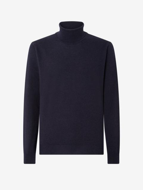 Blue wool and cashmere mock turtleneck