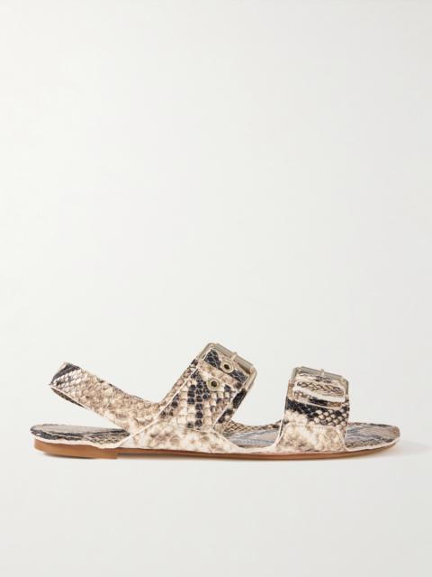 The Double Buckle Snake-effect Leather Sandals