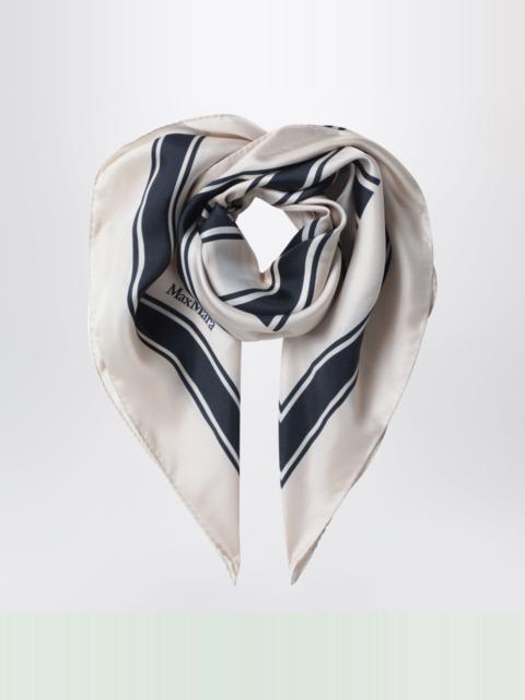 Square printed silk twill scarf in navy blue