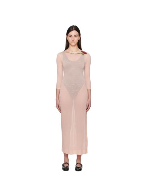 Pink Fitted Ballet Mesh Column Maxi Dress