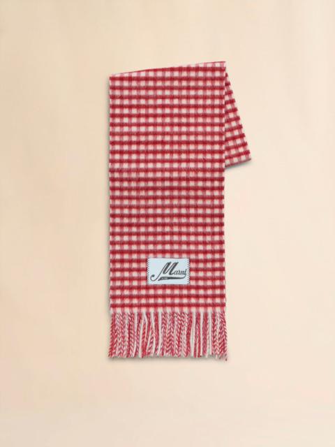 DOUBLE CHECK WOOL AND MOHAIR RED AND WHITE SCARF