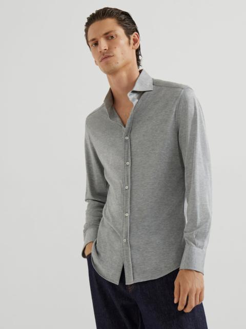 Silk and cotton lightweight jersey shirt with spead collar