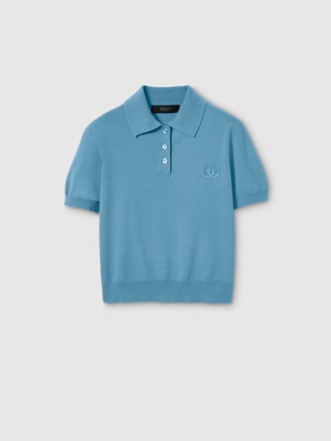 Knit wool polo shirt with embroidery