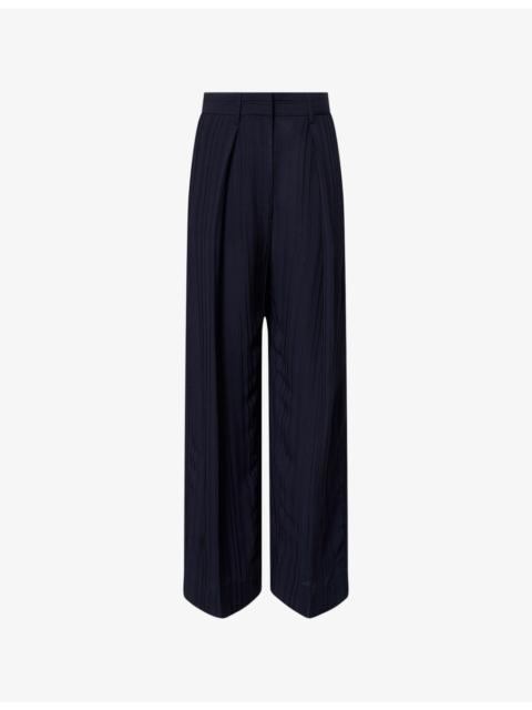 Embroidered Wide-Leg Woven Trousers