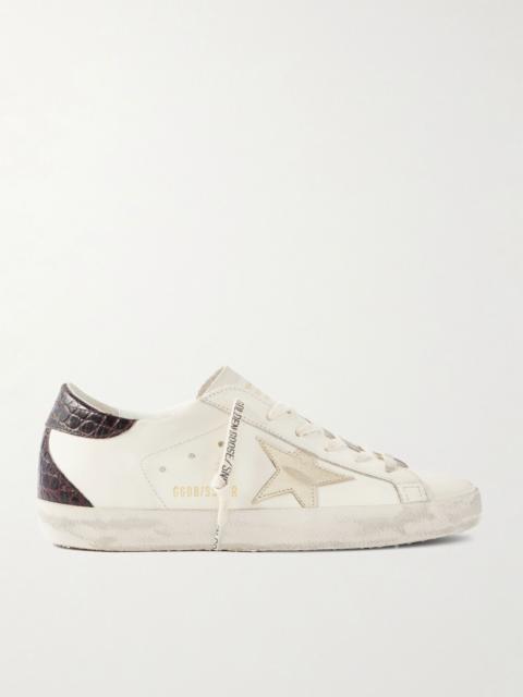 Super-Star distressed metallic and croc-effect leather sneakers White