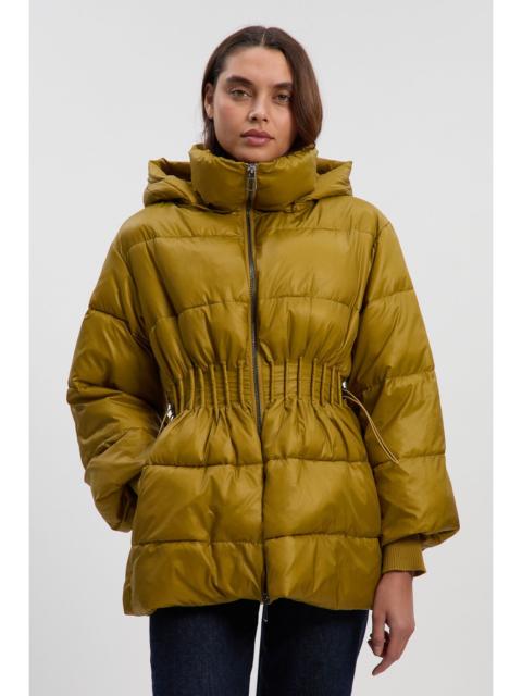 Quilted Drawstring Waist Hooded Rib Cuff Puffer Jacket
