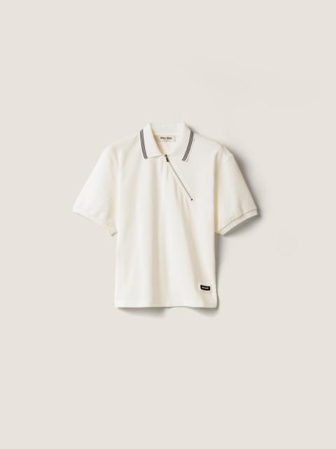 Cotton piqué zippered polo shirt