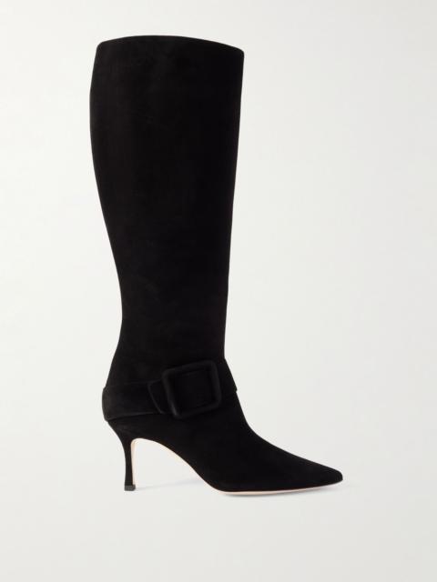 Bayhi 70 buckle-embellished suede knee boots Black