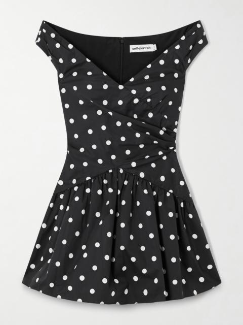 Off-the-shoulder Polka-dot Cotton Mini Dress