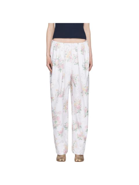 White Full Gather Floral Trousers