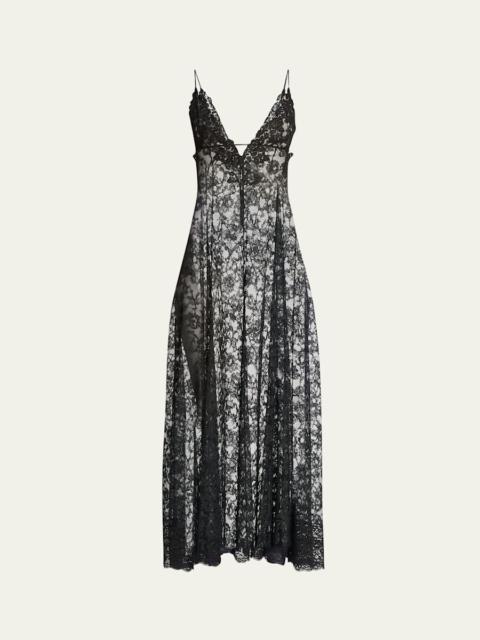 Sheer Floral Lace Maxi Dress