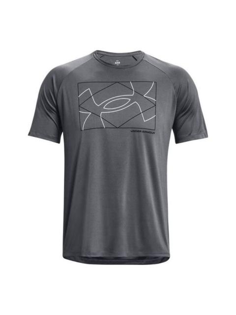 Under Armour Velocity Logo Print Round Neck Training T-shirt 'Grey' 1377141-012