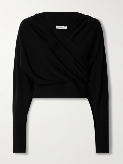 Riley Cropped Wrap-effect Merino Wool Hoodie
