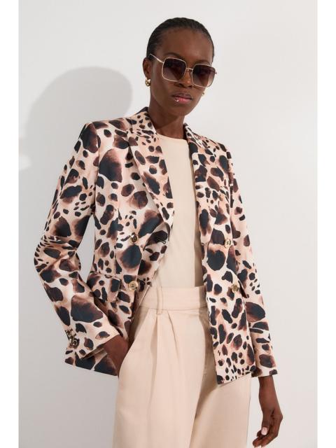 Structured Viscose Satin Animal Print Double Breasted Blazer