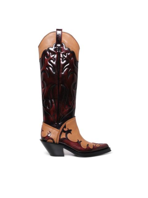 Capitana Cowboy Boot in Light Brown & Red Pearlized Leather