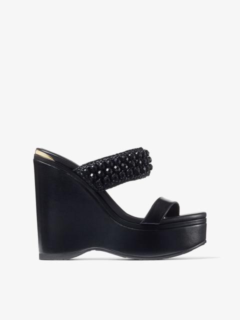 Amoure Wedge 130
Black Nappa Leather Wedge Sandals with Beaded Raffia