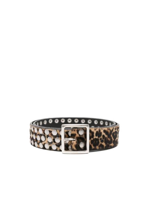 leopard-pattern studded belt
