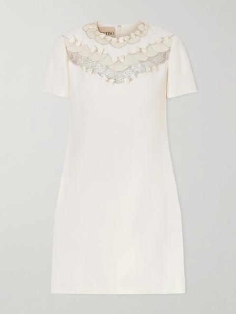 Crystal-embellished Mesh-trimmed Crepe Midi Dress