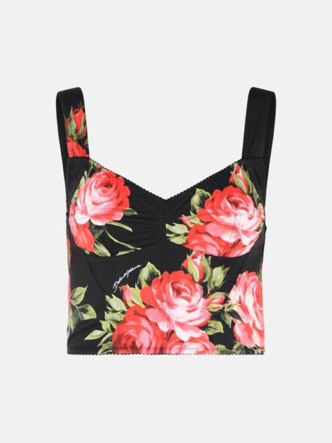'BOUQUET ROSE' BLACK COTTON BLEND CORSET