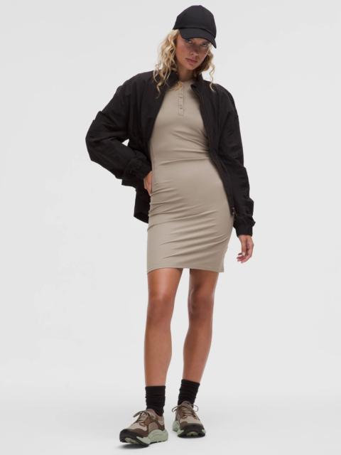 All Aligned Ribbed Long-Sleeve Henley Dress