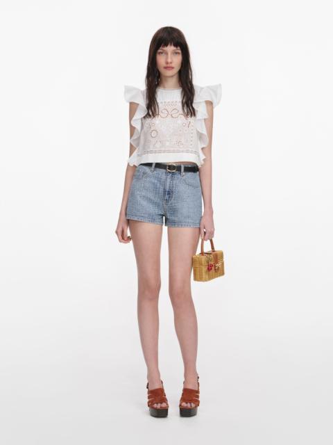 White Ramie Lace Frill Top