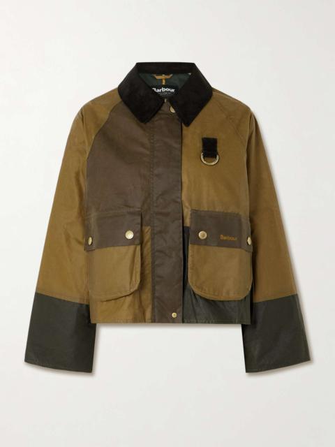 Alma cropped corduroy-trimmed patchwork waxed-cotton jacket